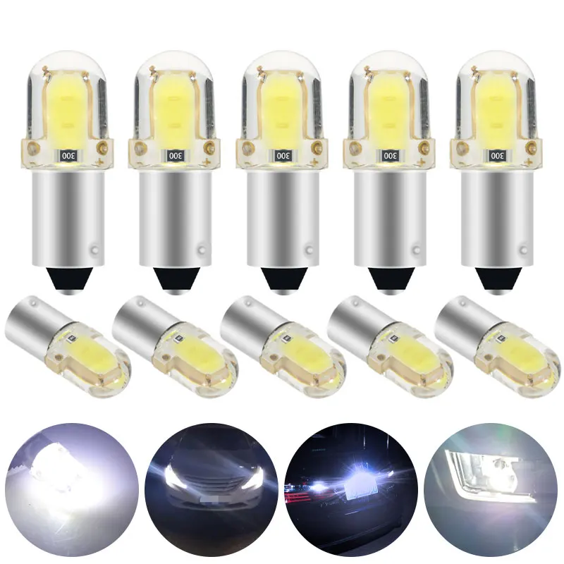 10Pcs BA9S T4W H6W W5W Car Interior Light Bulbs COB 2 SMD Reading Dome Lamp Wedge Marker Signal Lamp License Plate Light White