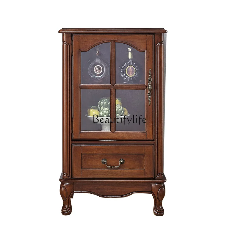 

-*American solid wood high-end display cabinet European glass wine cabinet retro against the wall