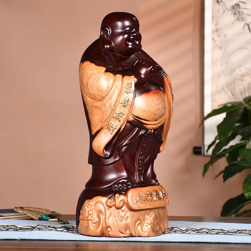 Ebony Solid Wood Carved Maitreya Buddha Root Carving Decoration Large Smiling Buddha Crafts Rosewood Home Hallway Decorative Gif