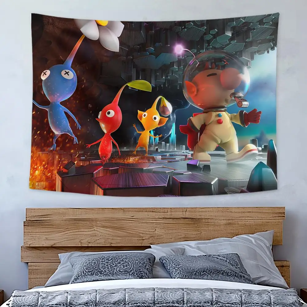 Cute Game P-Pikmin Anime Tapestry Art Decor Banner Microfiber Backdrop for Bedroom Living Room Bar Garden Party