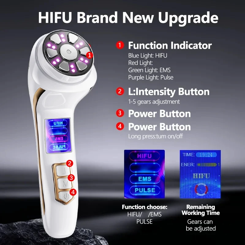 4 IN 1 Mini HIFU Machine 3nd Generation EMS Pulse Warm Up Facial Massager for Faces and Body Ultrasound Beauty Device