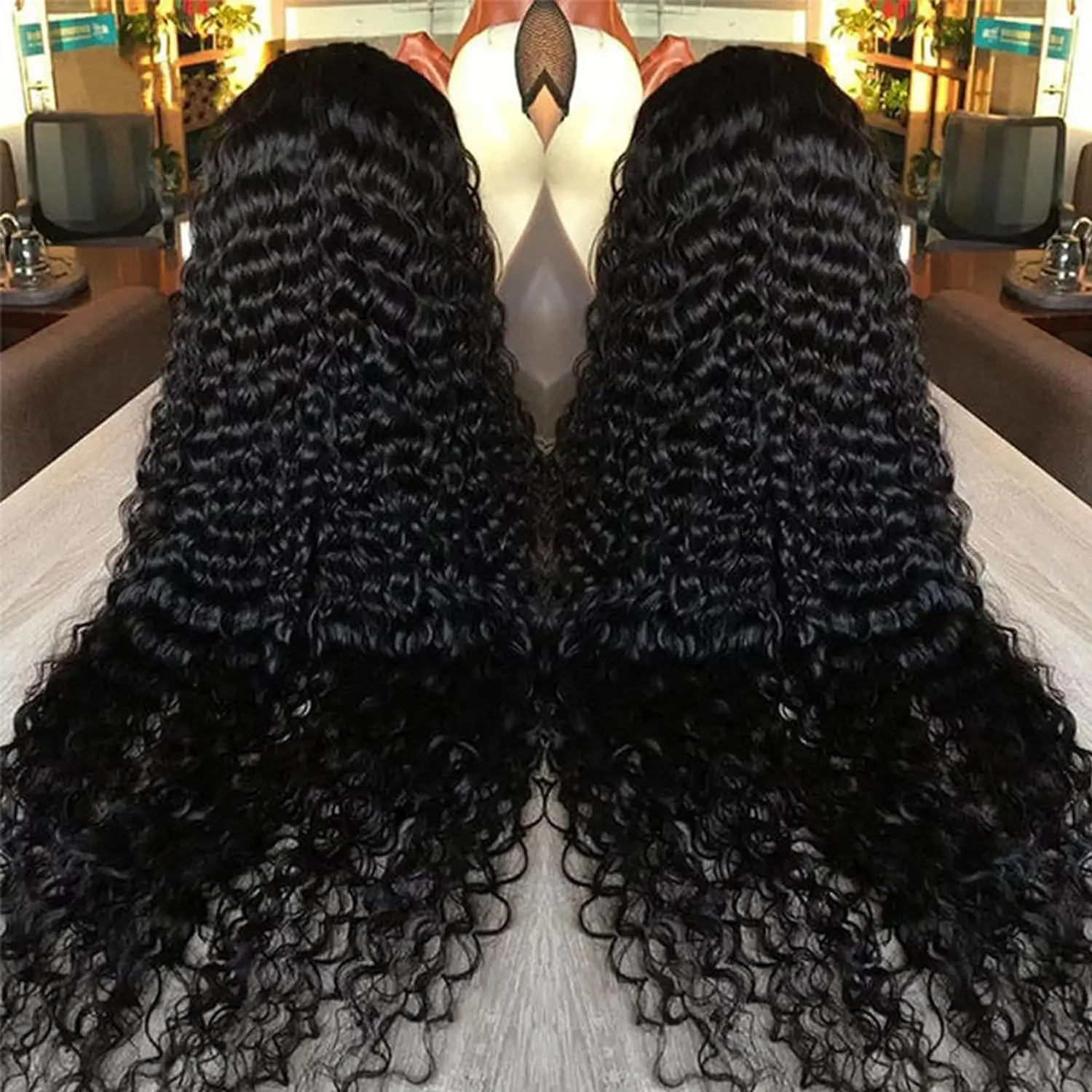 Peruca brasileira encaracolada do cabelo humano para mulheres, onda profunda, frontal do laço, pre arrancado, 250%, 13x6 HD, 34"