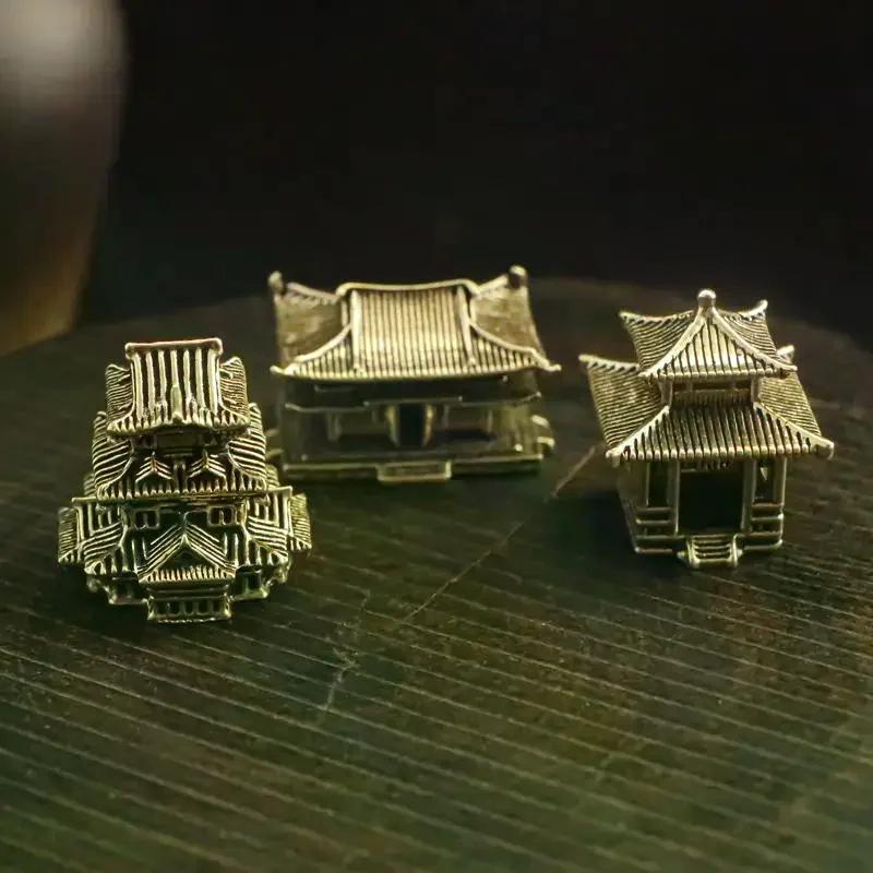Brass Ancient Architecture Figurines Home Decor Chinese Ancient Buildings Pavilions Fairy Garden Miniatures Fish Tank Decoration