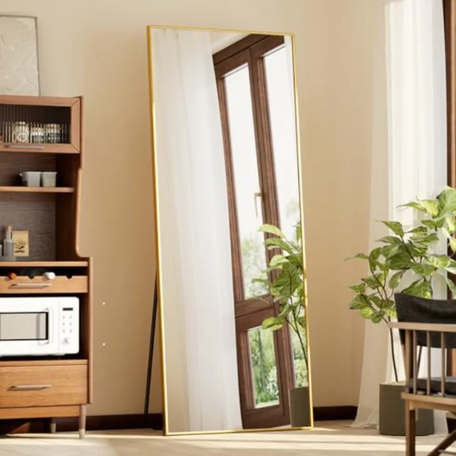 

Full Length Mirror with Stand 56"x21" Floor Mirror with Aluminum Alloy Thin Frame ShatterVue Tempered Full Body Mirrors Free St
