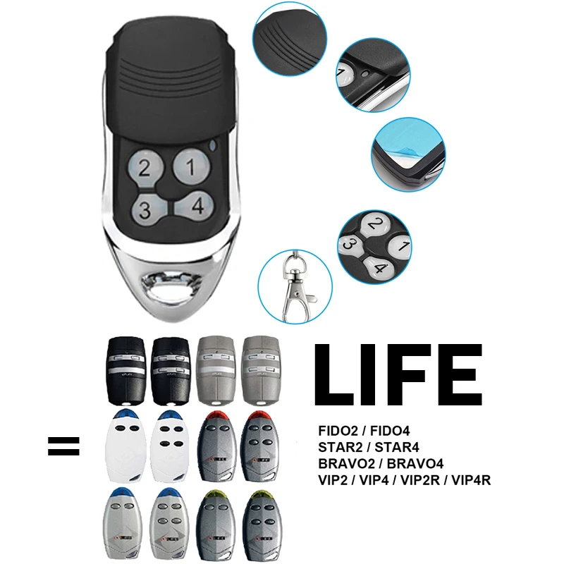 

LIFE FIDO 2 4 VIP2 VIP4 VIP2R VIP4R STAR2 STAR4 BRAVO2 BRAVO4 Garage Door Remote Control Rolling Code 433MHz Gate Opener