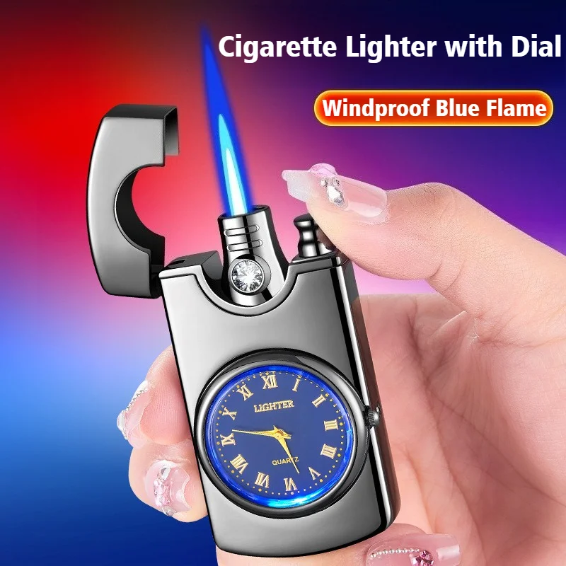 

Newest Windproof Blue Fire Igniter Watch Inflatable Lighter with Dial Metal Open Flame Cigarettes Lighters & Smoking Accessories
