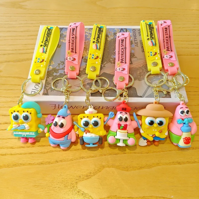 Spongebob Patrick Star Cartoon Keychain Silicone 3D Figure Doll Key Chain Car Backpack Keyring Girl Boy Fans Gifts Wholesale