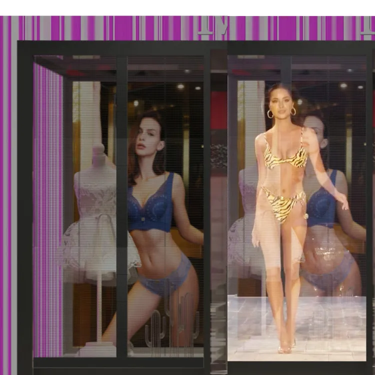 LED Flying Carpet DisplayInnovative Advertising Transparent Screen For Chain Store Luxury Clothes Jewelry Shop Glass Window Door