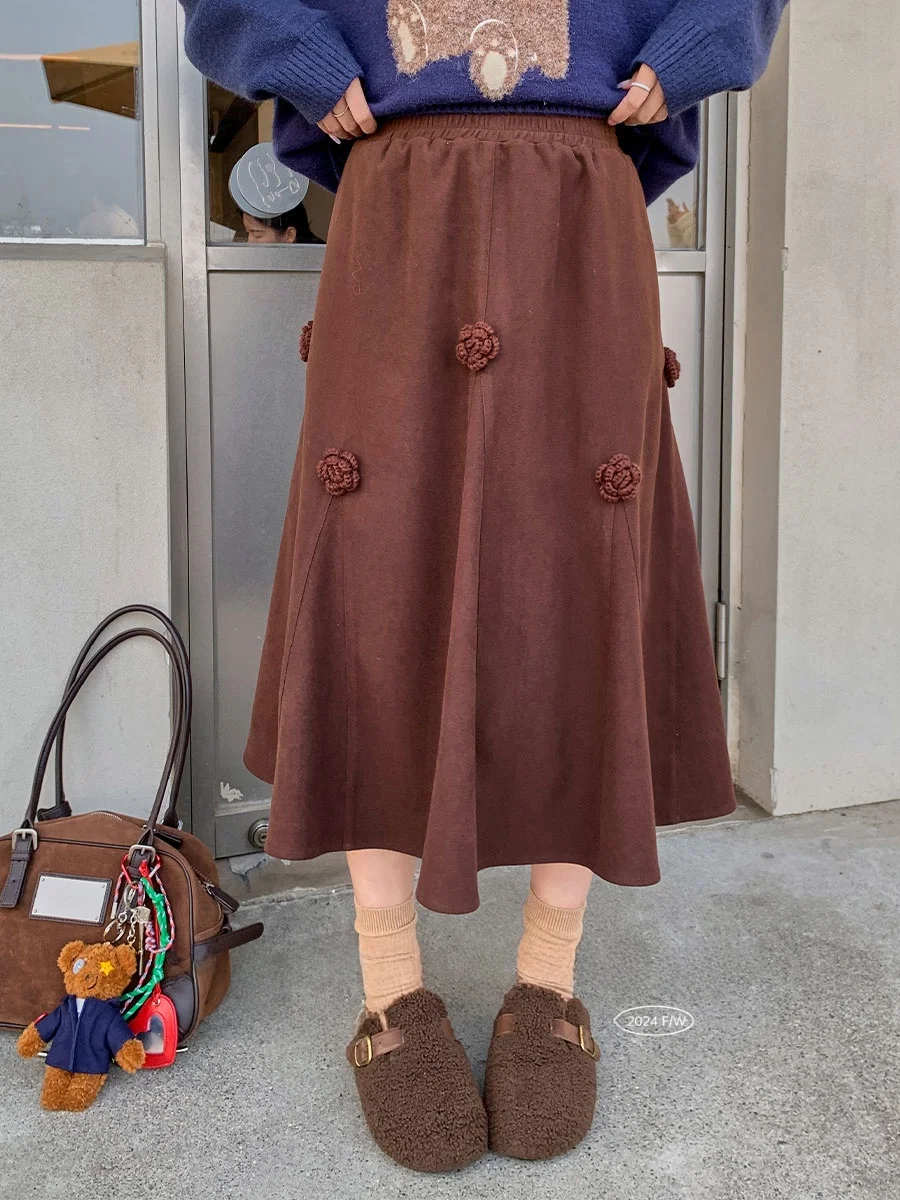 

Юбка миди с цветочным принтом, больших размеров, женская, с завышенной талией, А-силуэт, из полиэстера, ape Sandal ape Pear ape