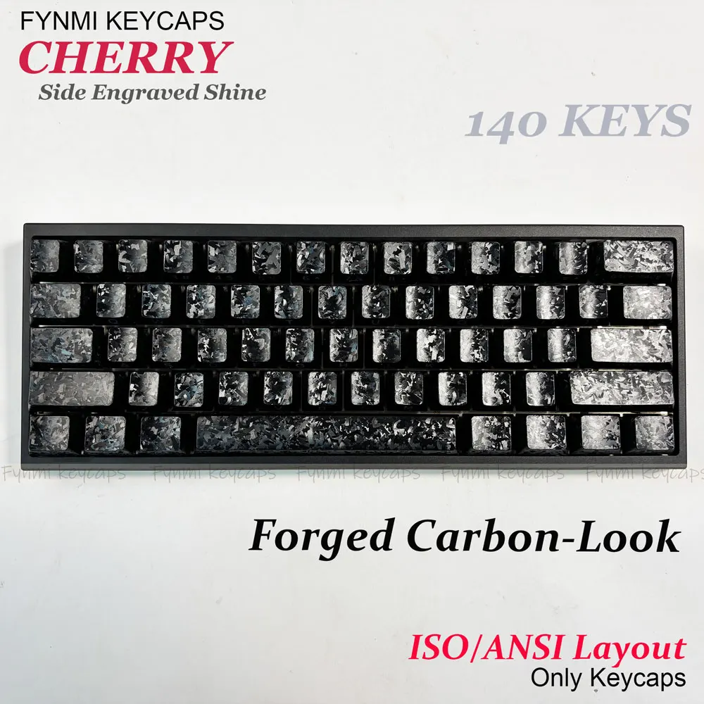 Fynmi Cherry Side Engraved Shine Forged Carbon-Look PBT Keycaps Set Full Size 140 Keys for Mechanical Keyboard