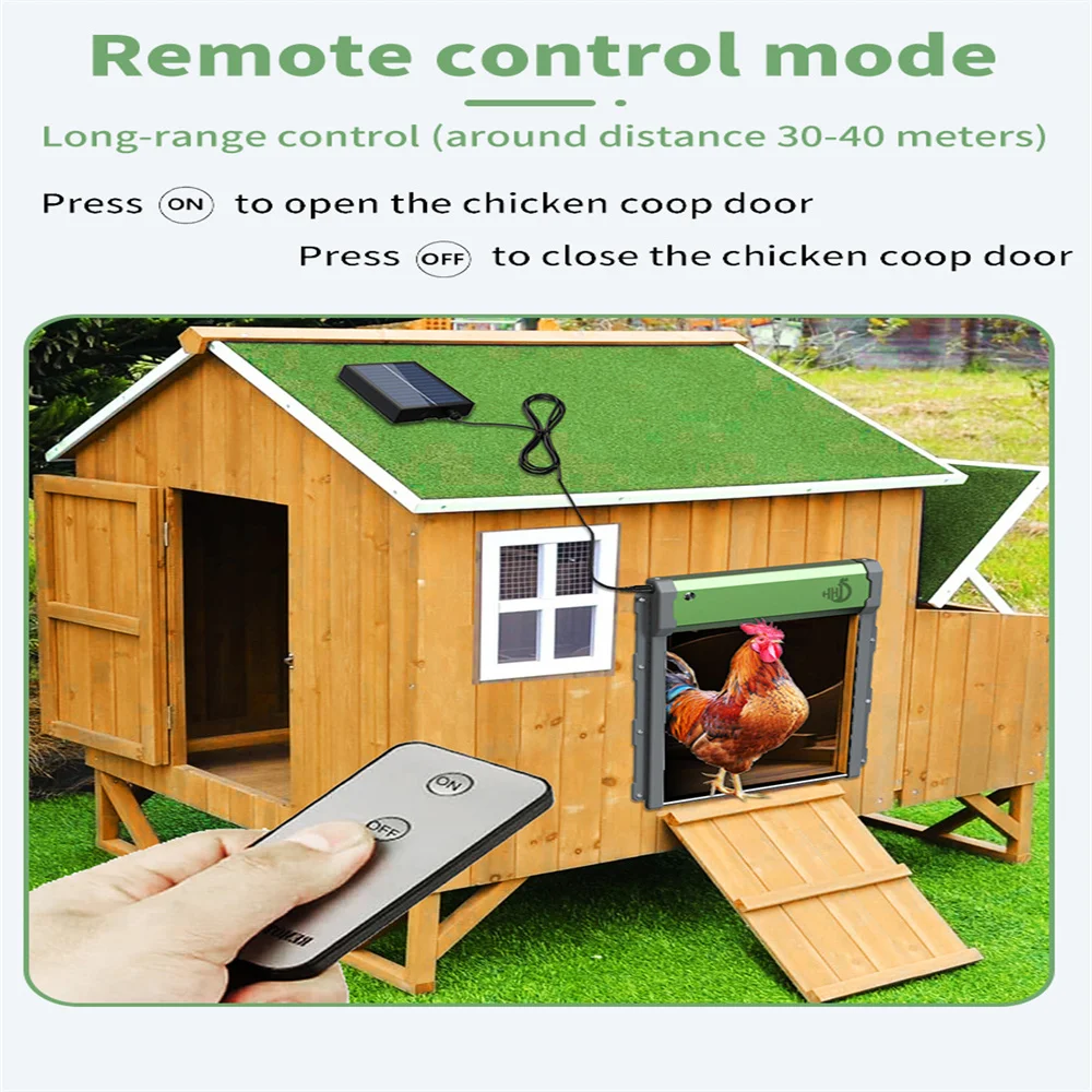 Chicken Door Al Smart Anti-pinch Automatic Solar Powered Chicken Coop Door &Timer Light Sensor 30-40m Remote Control Manual Mode