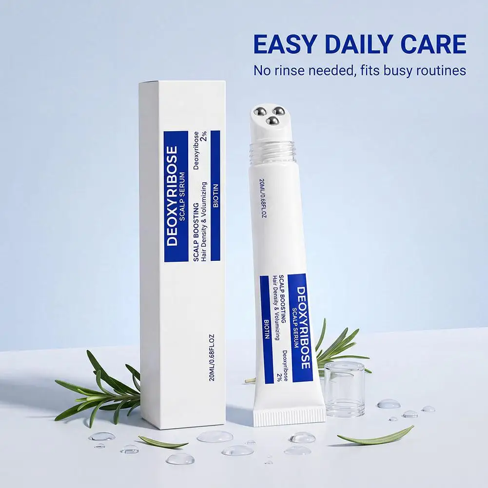 Sérum Capillaire Revitalisant à la Désoxyribose pour la Densité et le Volume des Cheveux, Essence Rafraîchissante Non Grasse, Soin du Cuir Chevelu à Bille Roulante, Nourrissant pour les Cheveux