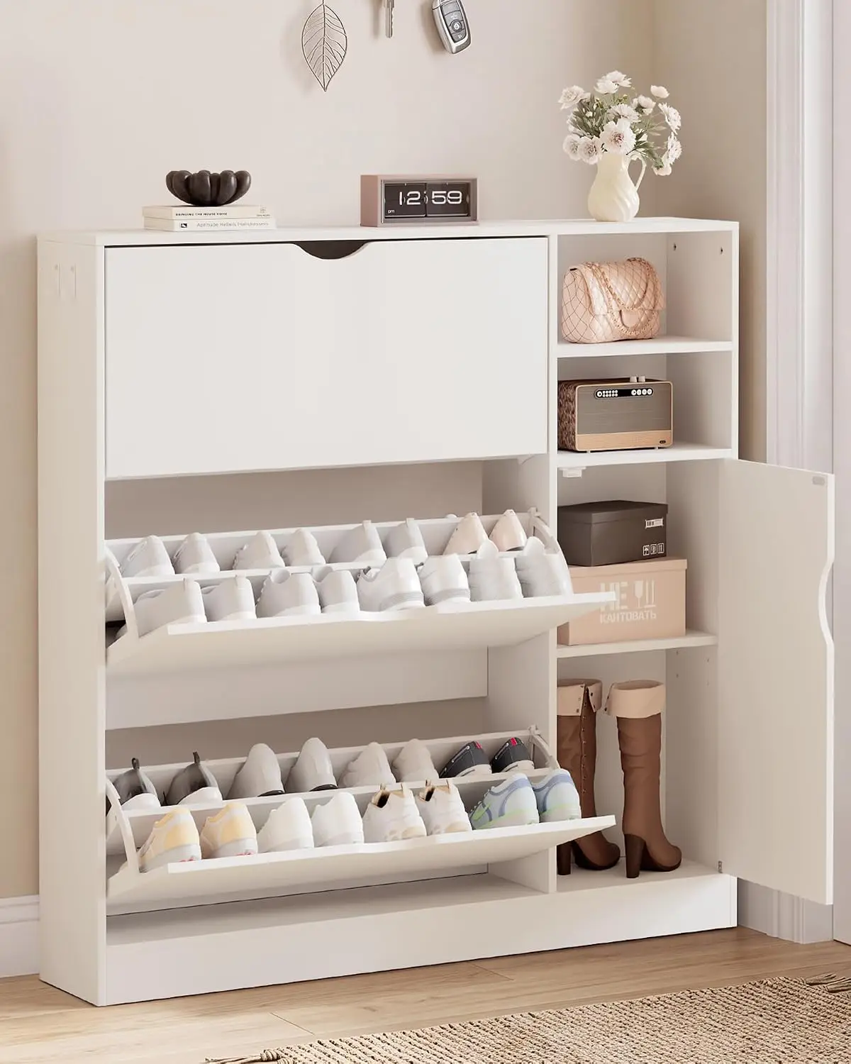 Shoe Shoe Cabinet for Entryway with 3 Flip Drawers, Narrow Shoe Storage Cabinet, Hidden Slim Shoes Organizer with Adjustable Shelf - Aliexpress Deal