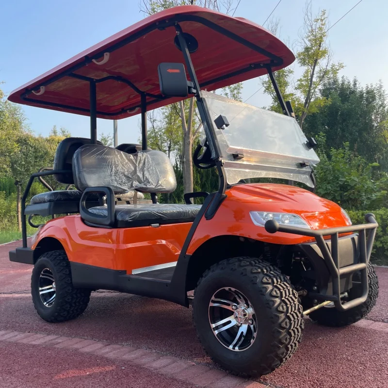 Electric Golf Cart High Performance Off-Road All-Terrain 4 Wheel Drive Golf Carts 14-Inch Tires Red Upholstered Seat Sound Bar