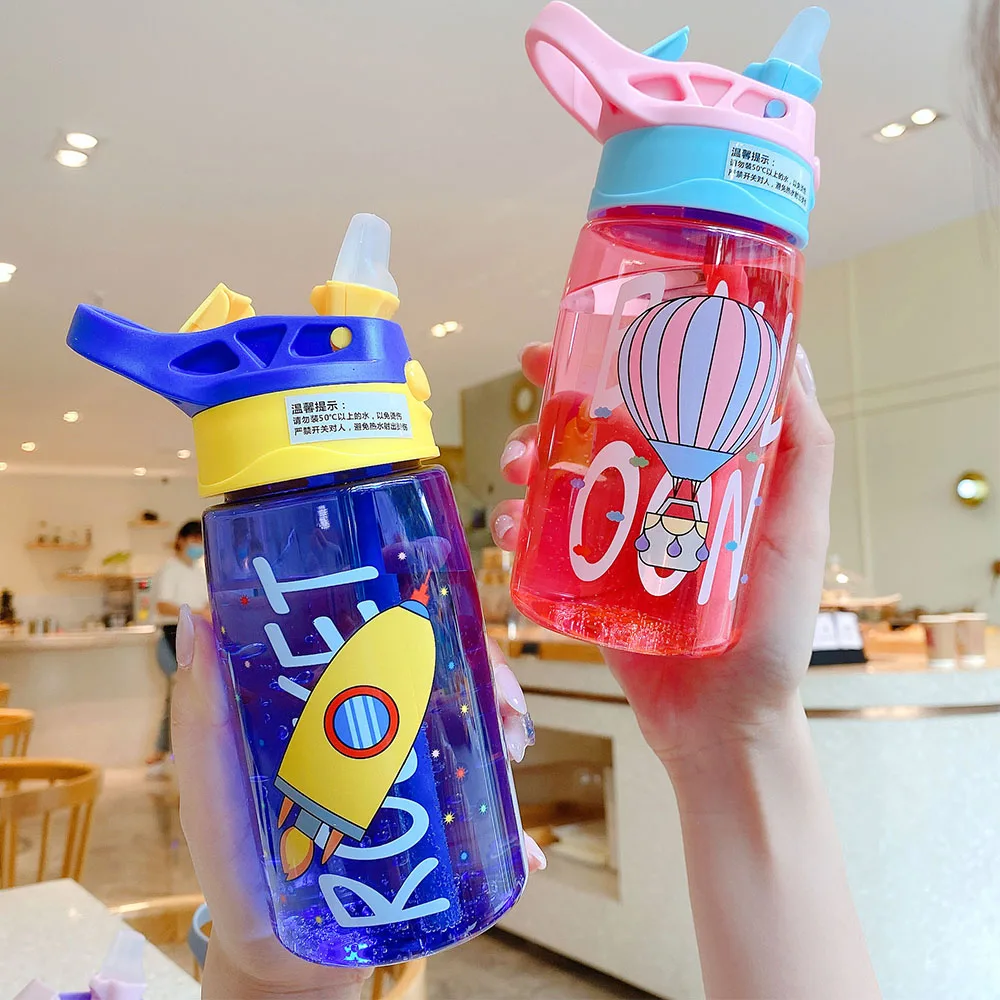 Cute Kids Soft Silica Gel Straw Cartoon Polypropylene Water Bottles Children's Cups Feeding Cups Water Sippy Cup