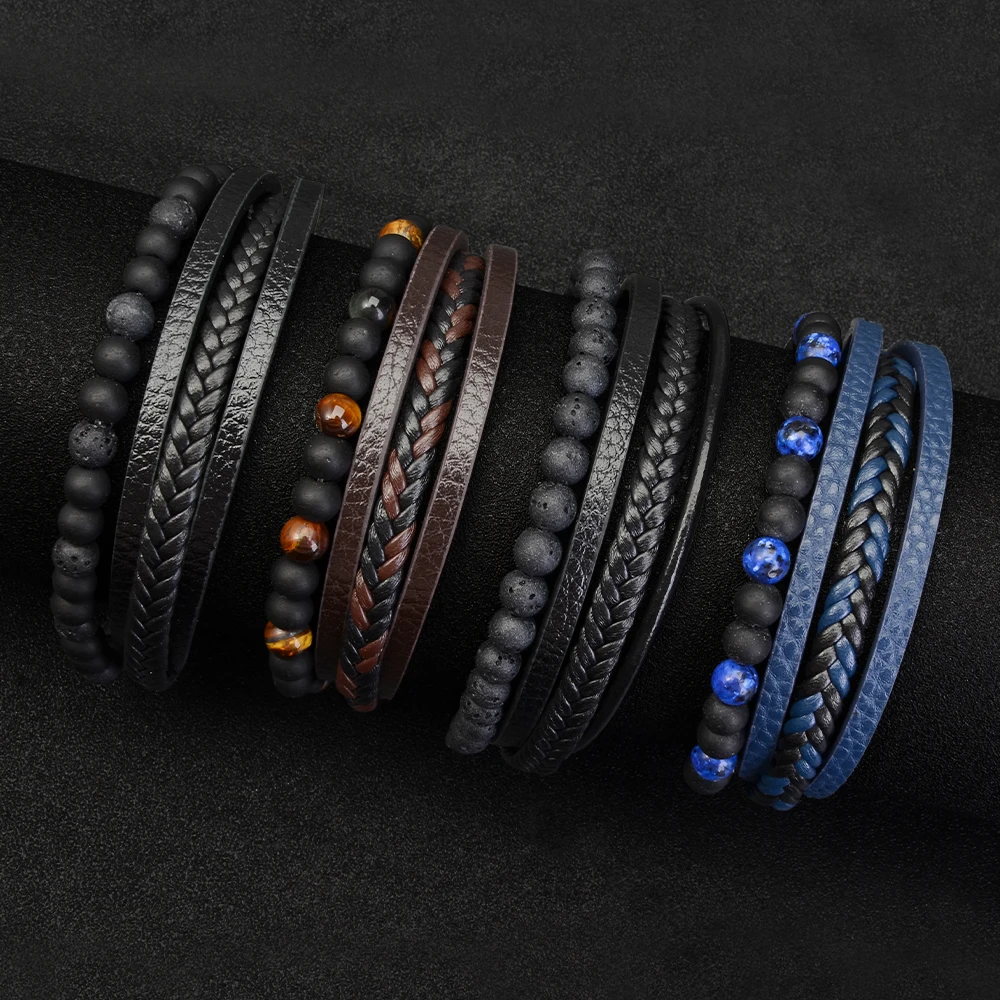 Naturstein-PU-Leder-Perlenarmband, Gesundheits- und beruhigendes Armband, Menopauales Magnetfeldtherapie-Armband + Schlankheitsschmuck