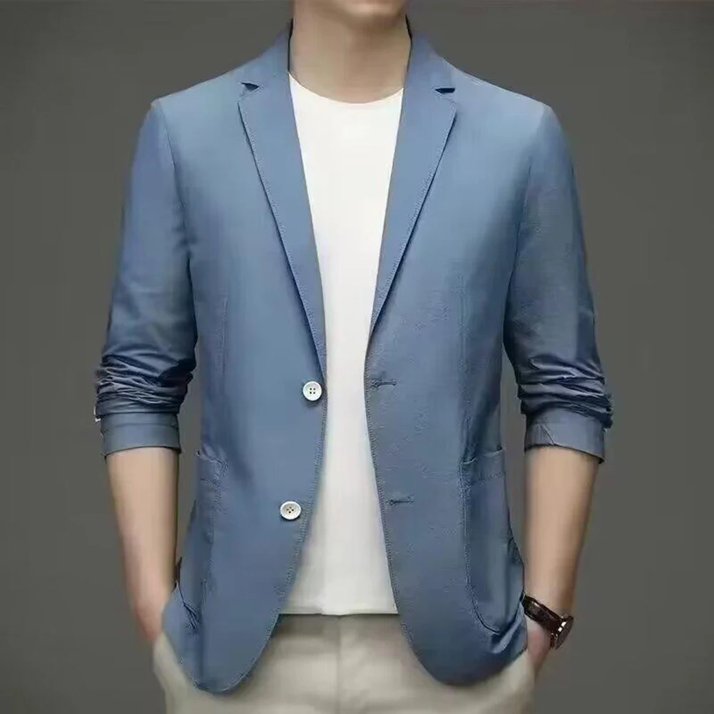 Men\'s Polyester Suit Jacket with Lapel Collar Long Sleeve Solid Design for Daily Holiday Party Use Size L to 3XL
