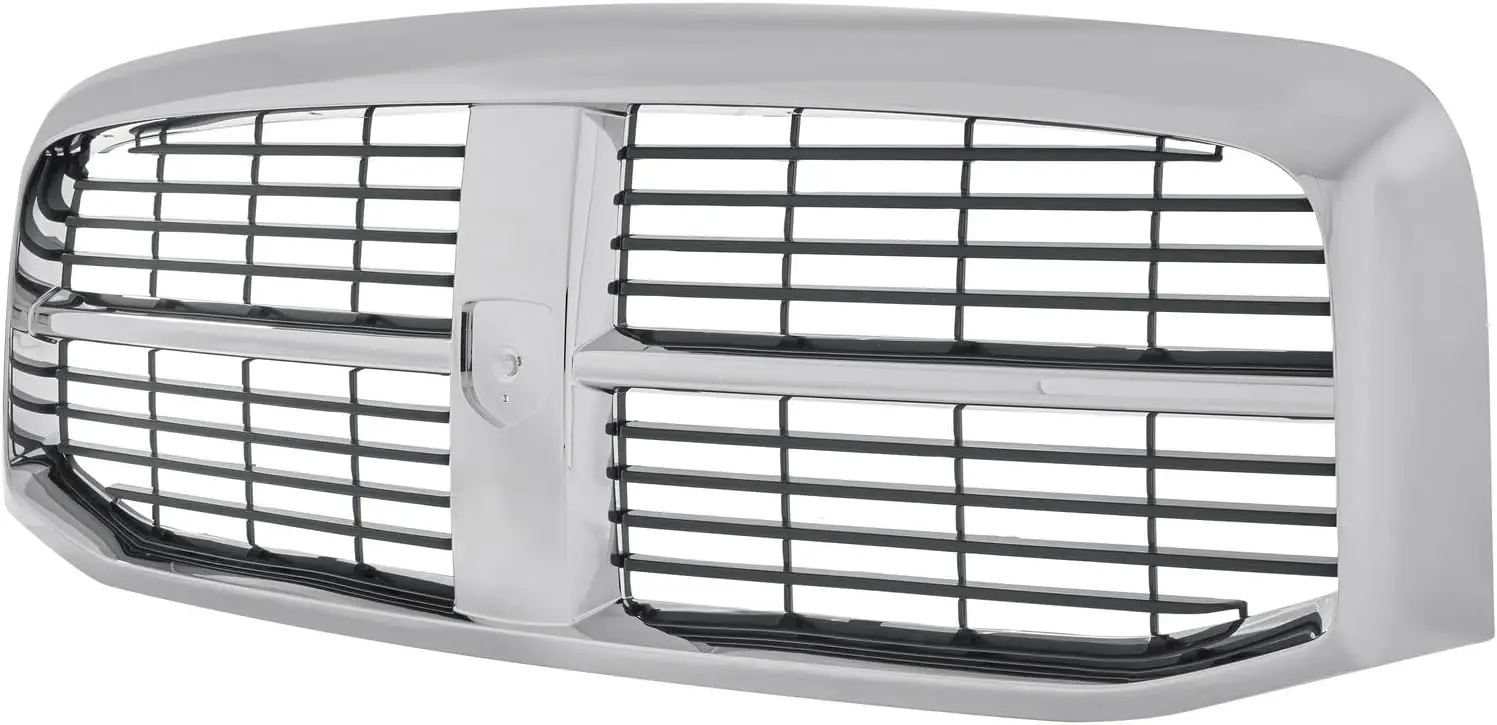 Front Grille Assembly Replacement for Ram 1500 2006-2008, Ram 2500 2006-2009, Ram 3500 2006 2007 2008 2009, Chrome Frame Shell with Black Insert, Front Grill