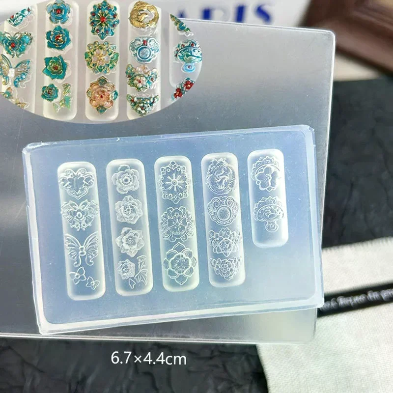 Bowknot Butterfly Flower 3D Silicone Nail Mold Chinese Style Relief Manicure Templates Design Tool DIY Nail Art Decoration