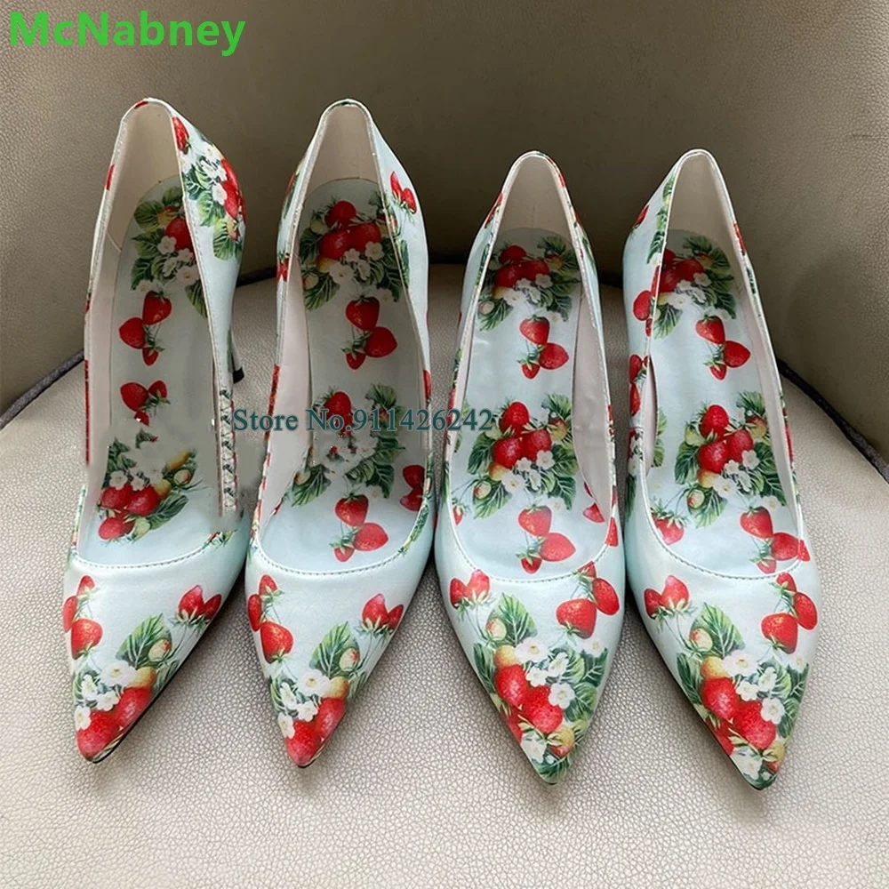 

2024 New Genuine Leather Printing Pumps For Women Pointed Toe Thin High Heel Shallow Slip-on Handmade Fashion Elegant Shoes