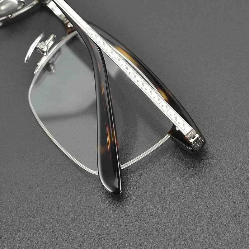 Business Series Carved Pure Titanium Acetate Glasses Frame Men Square Japanese Designer Handmade Half Frame Myopia Eyewear 2023