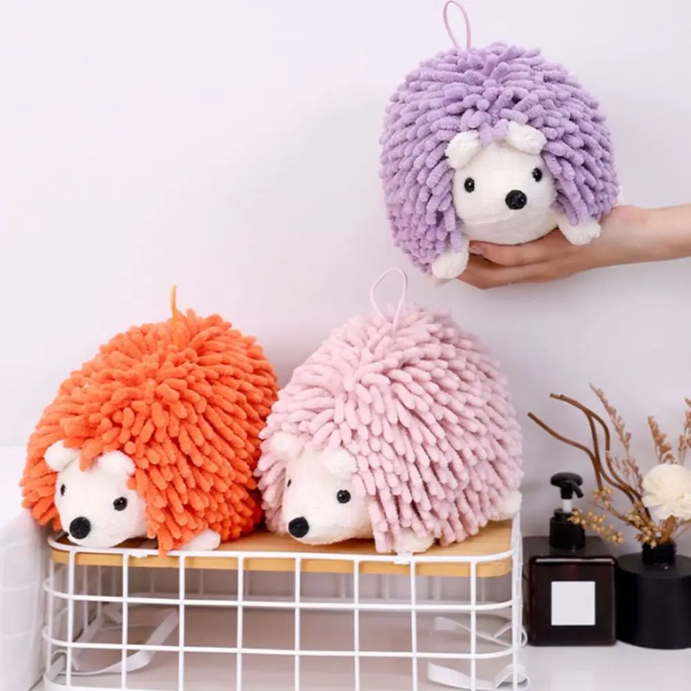 New Soft Hedgehog Chenille Hand Towel Hanging Fluffy Chenille Towel Super Absorbent Hedgehog Design Funny Hand Towel