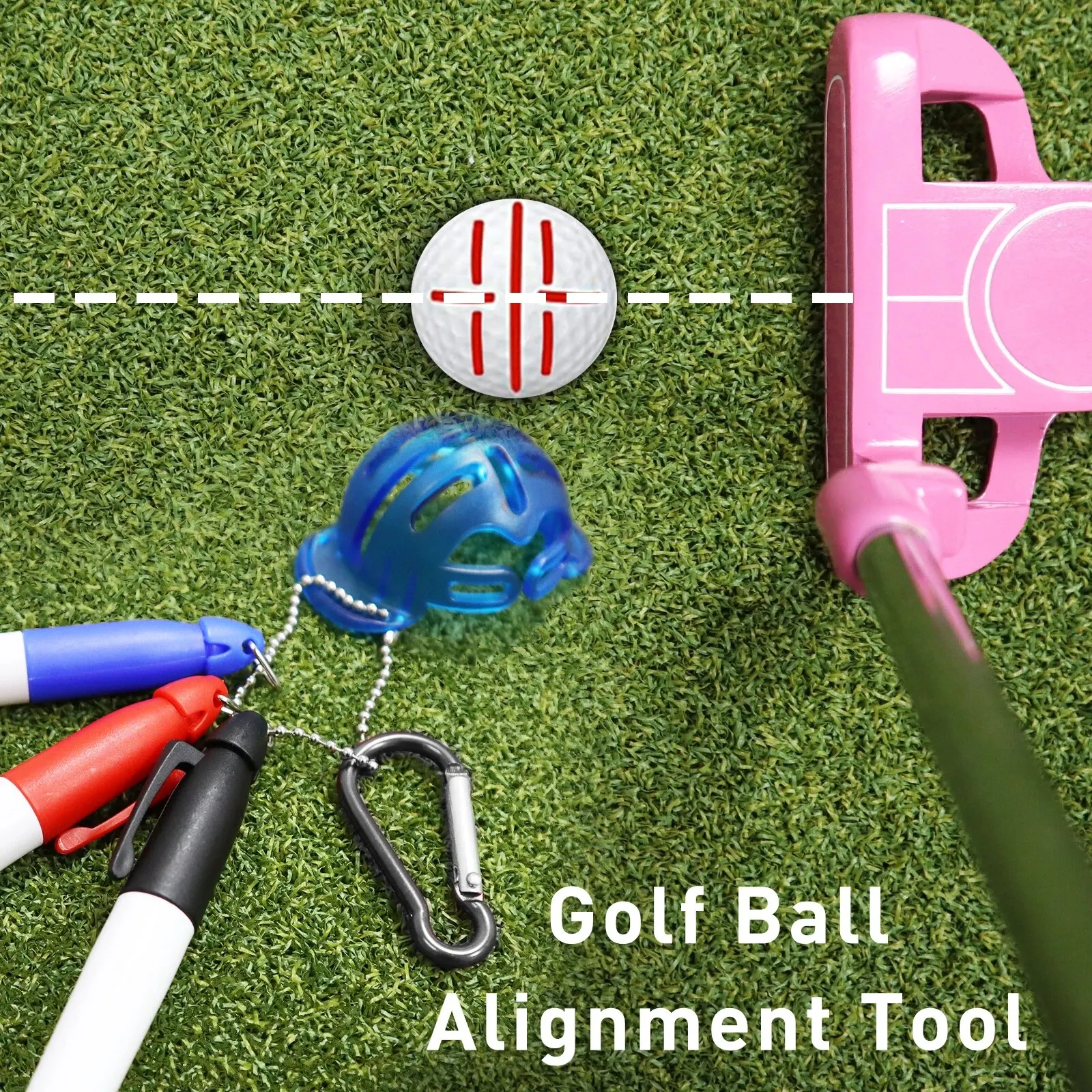 Golf Ball Liner Marker Drawing Tool Alignment Putter Marking Kits 1pc Golf Ball Liner Template and 3pcs Golf Ball Markers