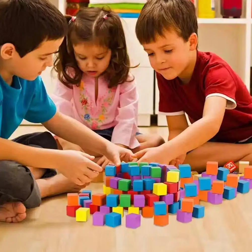 Kolorowe drewniane klocki dla dzieci - edukacyjna gra w układanie klocków dla chłopców i dziewczynek, idealny prezent urodzinowy