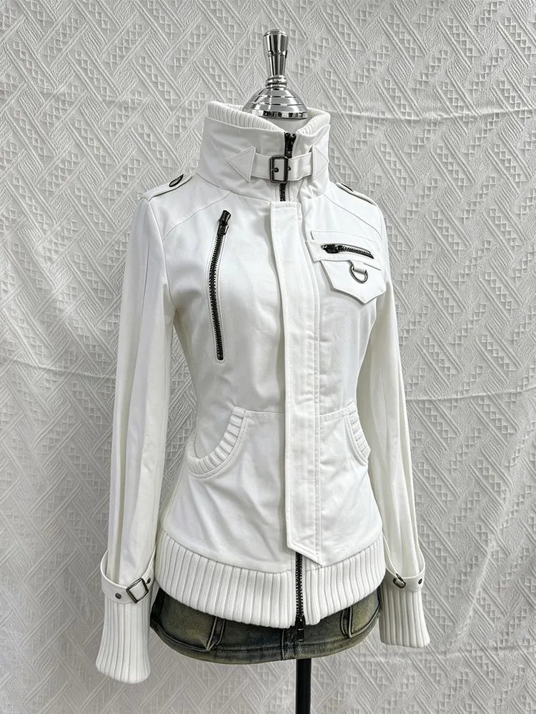 American Vintage Gothic Zip Design Coat Women Retro Fashion Hot Girl Slim Jacket Autumn Winter High Stree Harajuku Outwear New