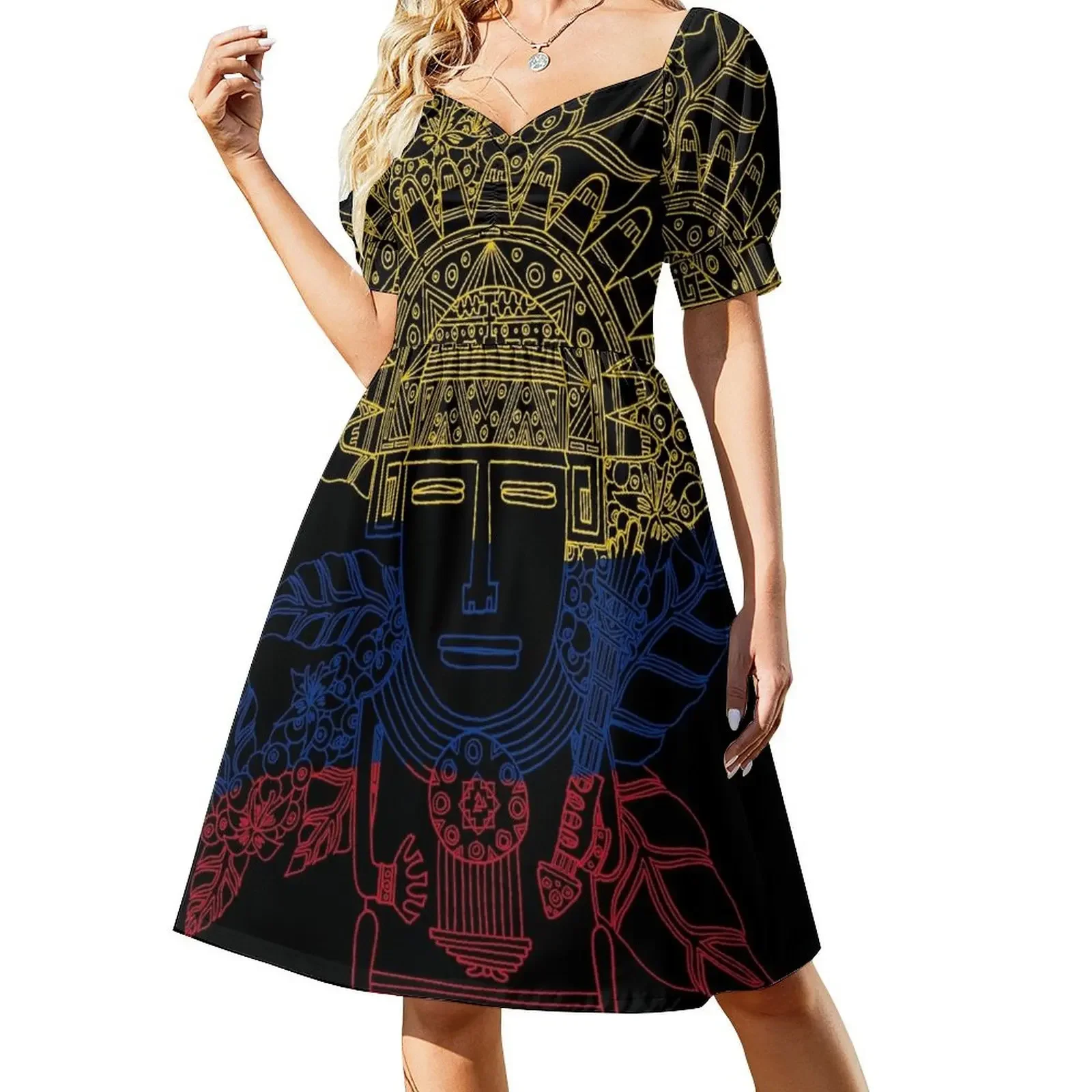 MUISCA CHIBCHA COLOMBIA COFFEE PLANT BANDERA NACIONAL - linework Vestido vestidos verano