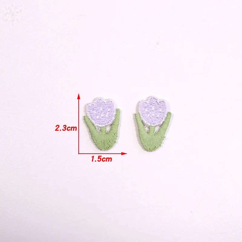 15Pcs Mini Bright Silk Tulip Embroidery Patch Hat Shoes Hair Accessory Patch Children\'s Clothing Flower Sticker