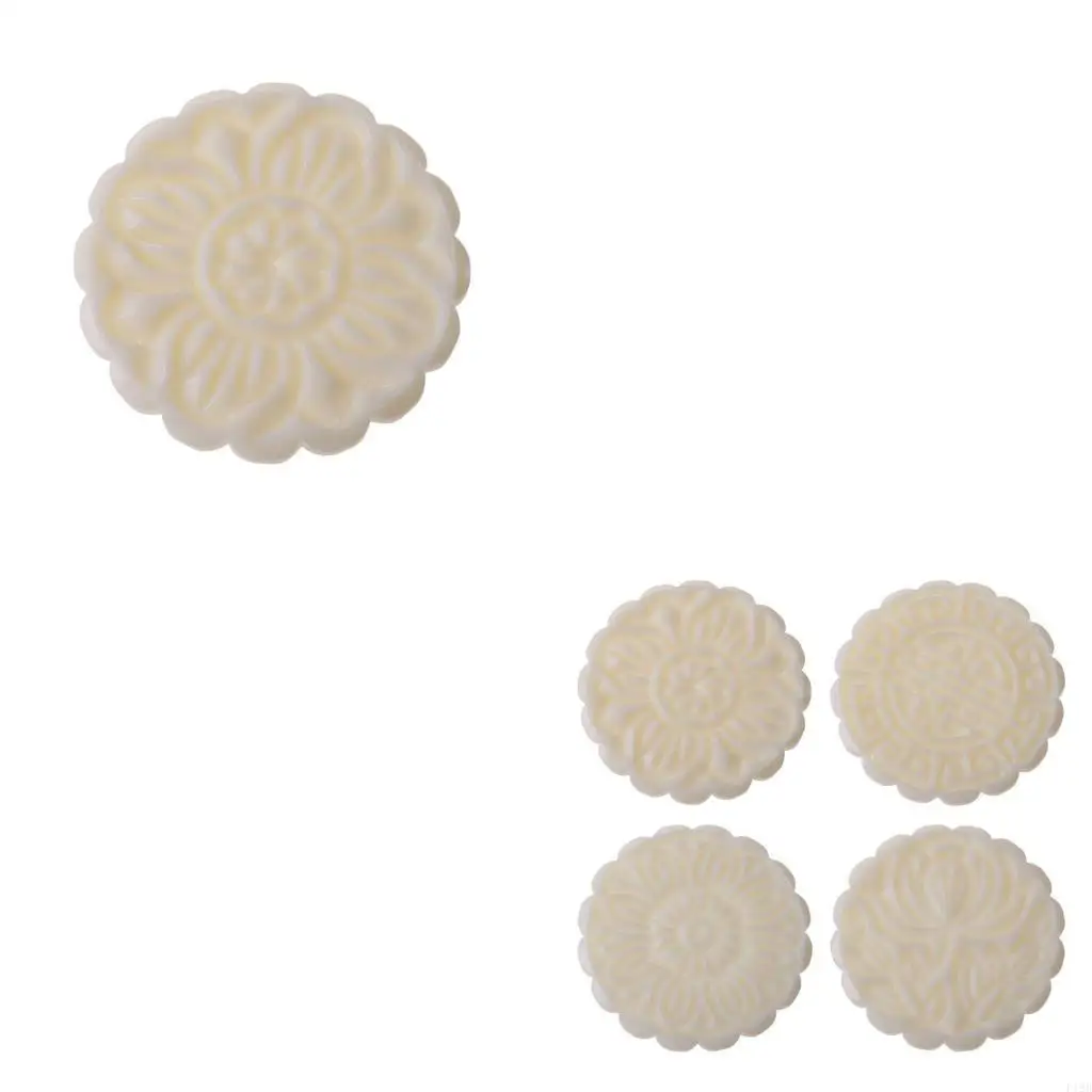 F19B 100g Mooncake Mold 4 Flowers Stamps Round Barrel Hand Press Moon Cake Pastry Mould DIY Bakware Mid-autumn Festival