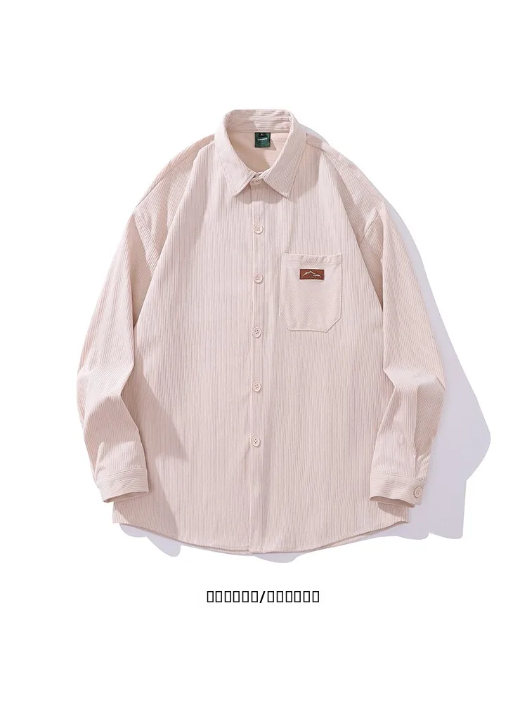 

from Retro Japanese Letter Embroidery Logo Corduroy Long Sleeve Loose Couple Bf Style Shirt Fashionable All Seasons Wear