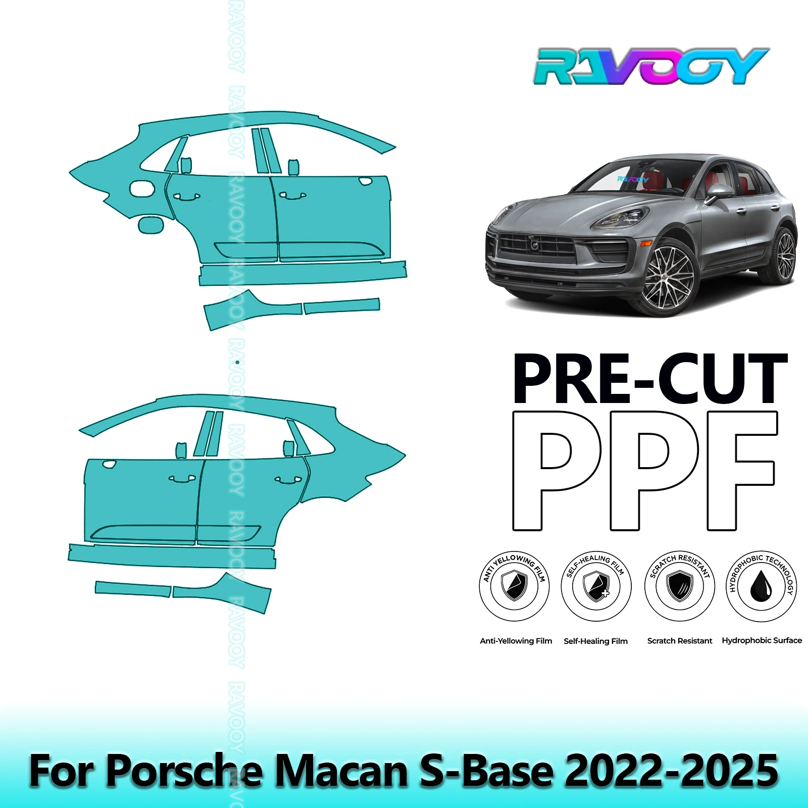 

For Porsche Macan S-Base 2022-2025 8.5mil Clear Matte Pre-Cut PPF Door & A/B Pillar Kit TPU Paint Protection Film Set