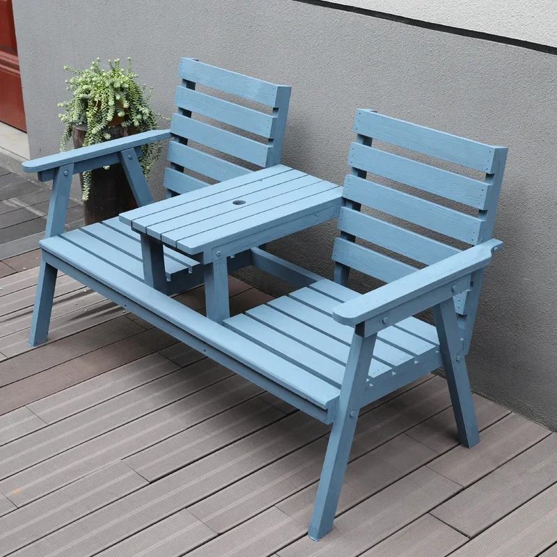 Outdoor antiseptic wooden tables and chairs, courtyard double solid wood carbonized backrest chairs, balcony, outdoor tea table