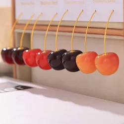 Sweet Women's Resin Cherry Shape Earring 18k Gold Plated Stainless Steel Studs With Cute Fruit Charms Dangle Earring For Women