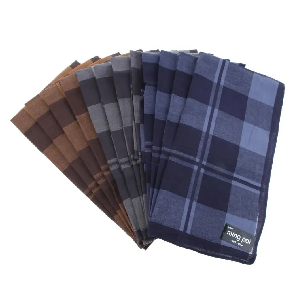 12 Pieces Retro Soft Men's Plaid Cotton Pocket Handkerchief Pocket Hankies