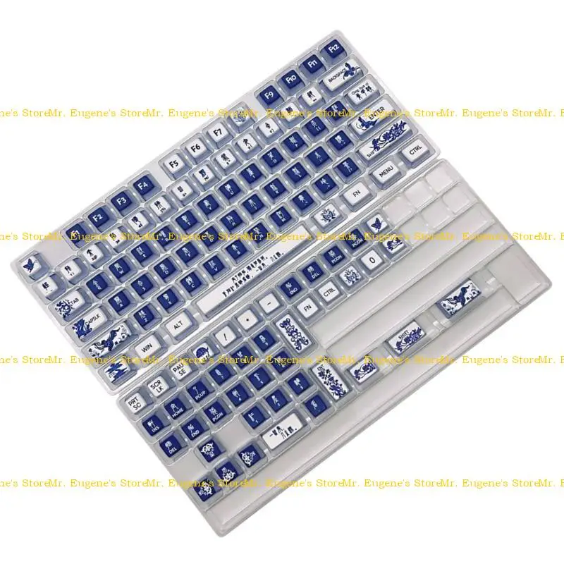 

D08B 116Keys Chinese Culture PBT Blue and White Porcelains Theme Keycap Profile DYE-SUB Keycap for Mechanical Keyboards