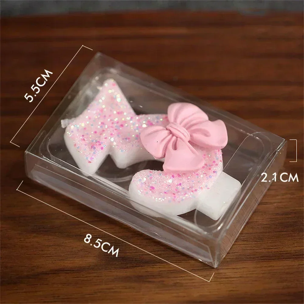 1Pcs Pink Bow Children's Birthday Candles 0-9 Number Purple Birthday Candles for Girls 1 Year Cake Topper Decoration