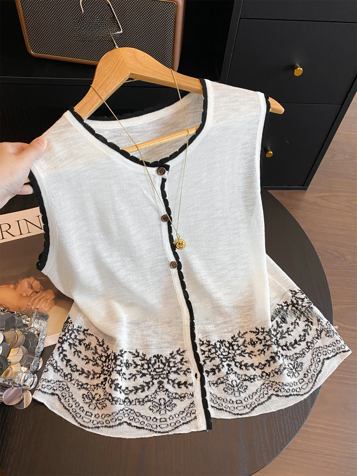 

Китайский этнический вязаный жилет без рукавов, круглый жилет Ne, женский повседневный летний топ с высокой талией, свободная внутренняя одежда
