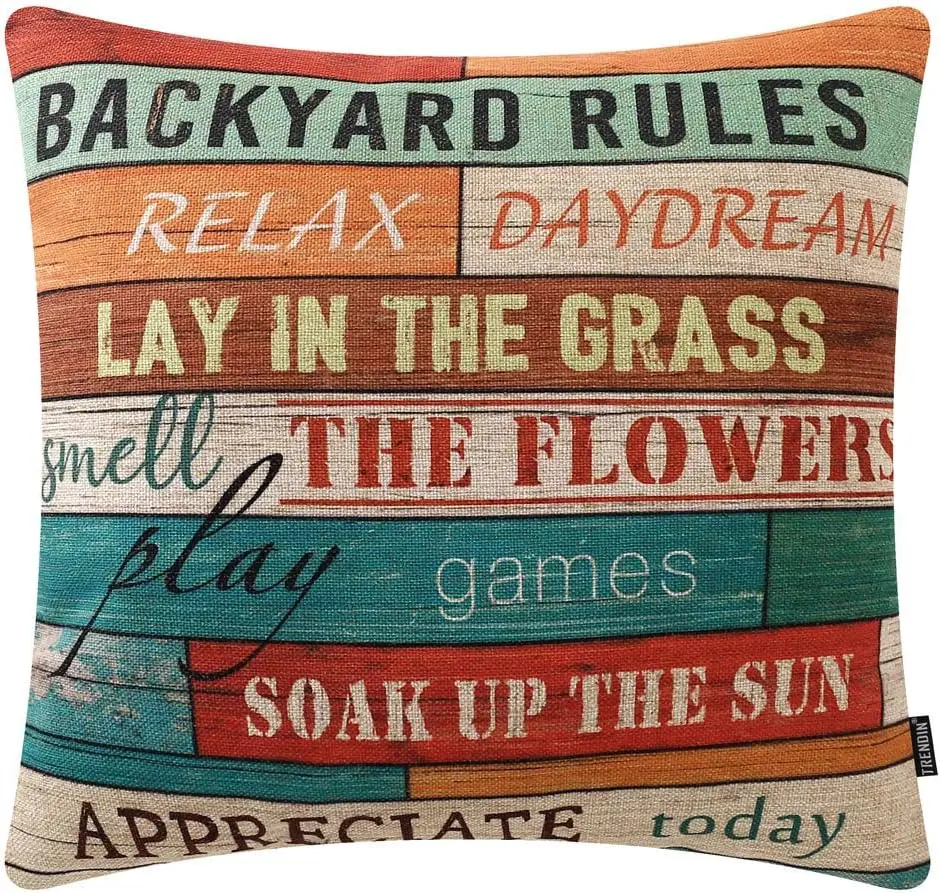 

Wooden Plank Backyard Rules Throw Pillow Cover 18x18 set of 4 inch Backyard Decor Cotton Linen Cushion Case for Sofa Couch