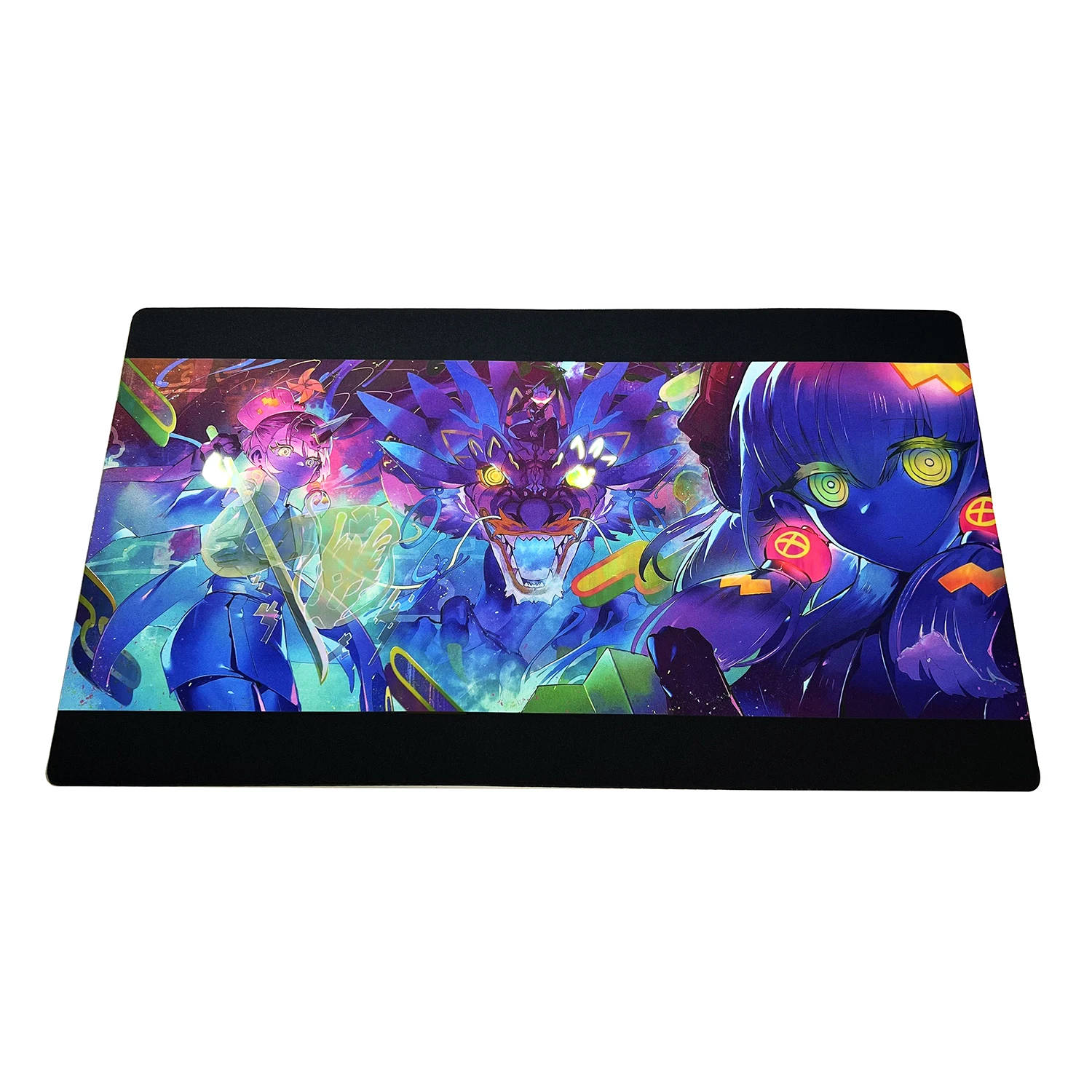 

YGO 2mm NoStitched Edge NO-P.U.N.K.Foil Holographic Shinny Playmat Board Game Trading Card Rainbow Game Mat + Free Storage Bag