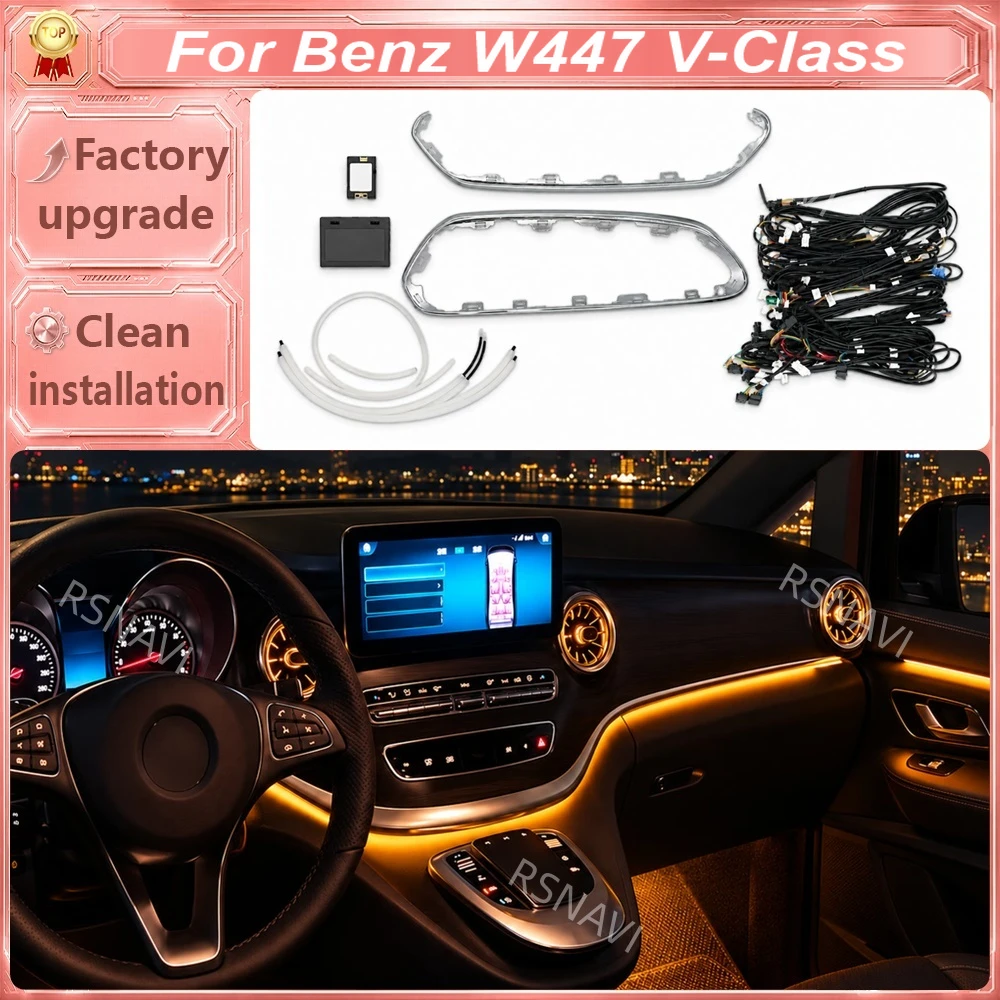 LED Ambient Lighting Kit with Replacement Trim for Mercedes-Benz V-Class W447 2014-2023, Passenger Cabin Interior Retrofit Parts