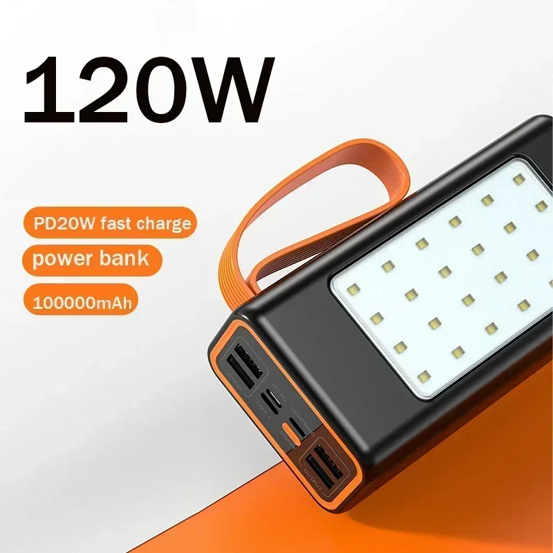 120W 100000mAh Power Bank Large Capacity PD20W Powerbank Portable Fast Charger External Battery Cell for IPhone Xiaomi Samsung