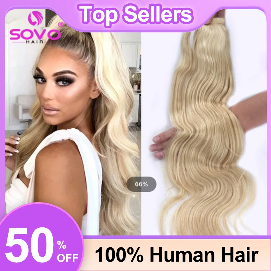 

140G 160G Body Wave Ponytail Human Hair Extensions Wrap Around Wavy Full Thick Clip in Hairpiece Blonde Brown Ponytail for Women