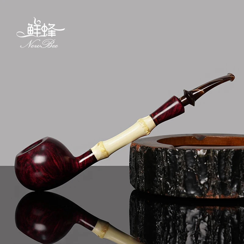 

Handmade Bamboo Tobacco Pipe, Deep Red Wood Grain Smoking Pipe, 190mm Long Straight Briar Pipe, Advanced Colore Mouthpiece