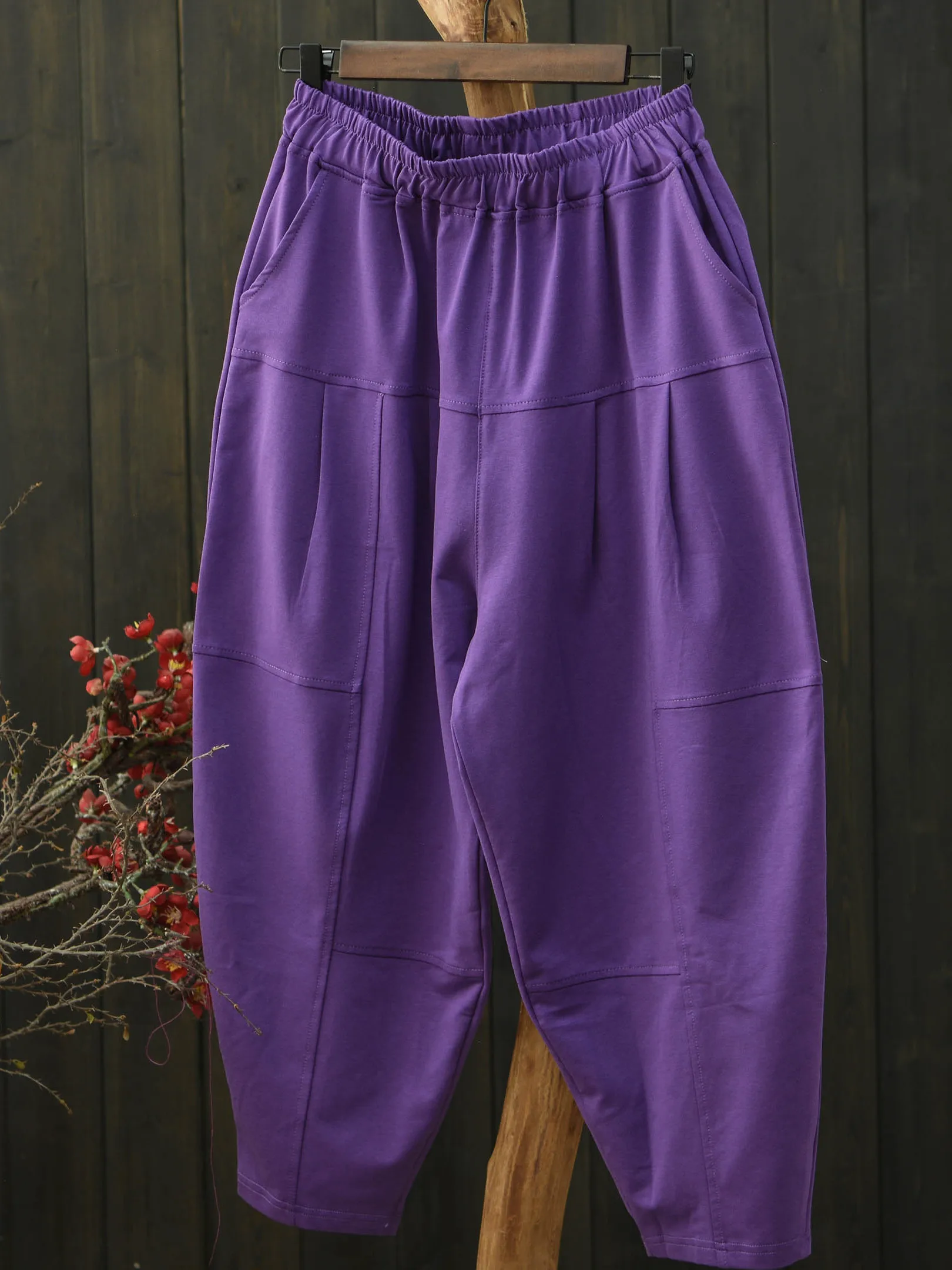 Comfortable Elastic Waist Wide Leg Cotton Pants Loose Fit Candy Color Women's Summer Thin Casual Trousers Simple Style