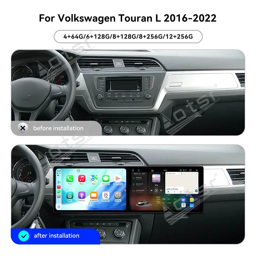 

Автомобильный радиоприемник CarPlay с двойным экраном 10,1 дюйма для Volkswagen Touran L 2016-2022, мультимедийный плеер с сенсорным экраном, навигация