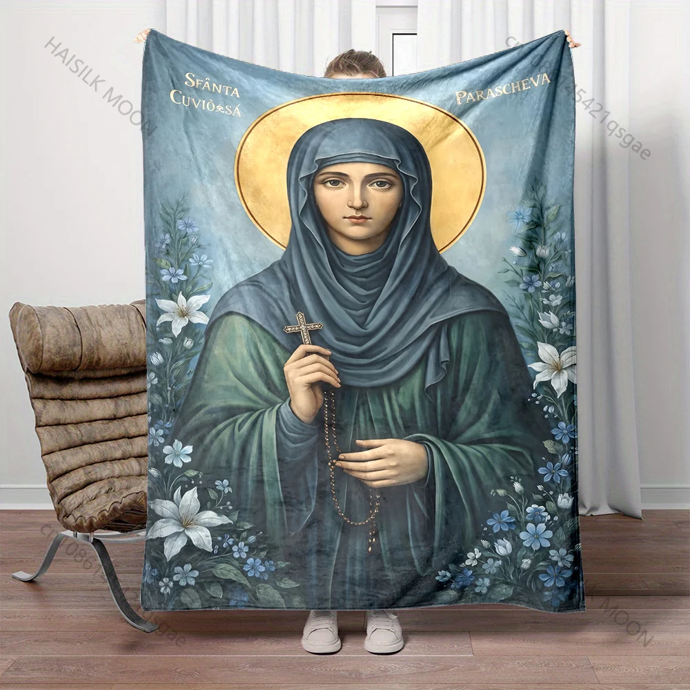 1PC Religious icon holding cross print blanket Prayer blankets for believers suitable for home sofa camping travel car