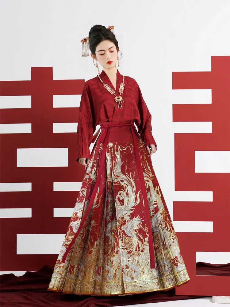 

Red dress set new wedding Hanfu bride's toasting Chinese-style top engagement